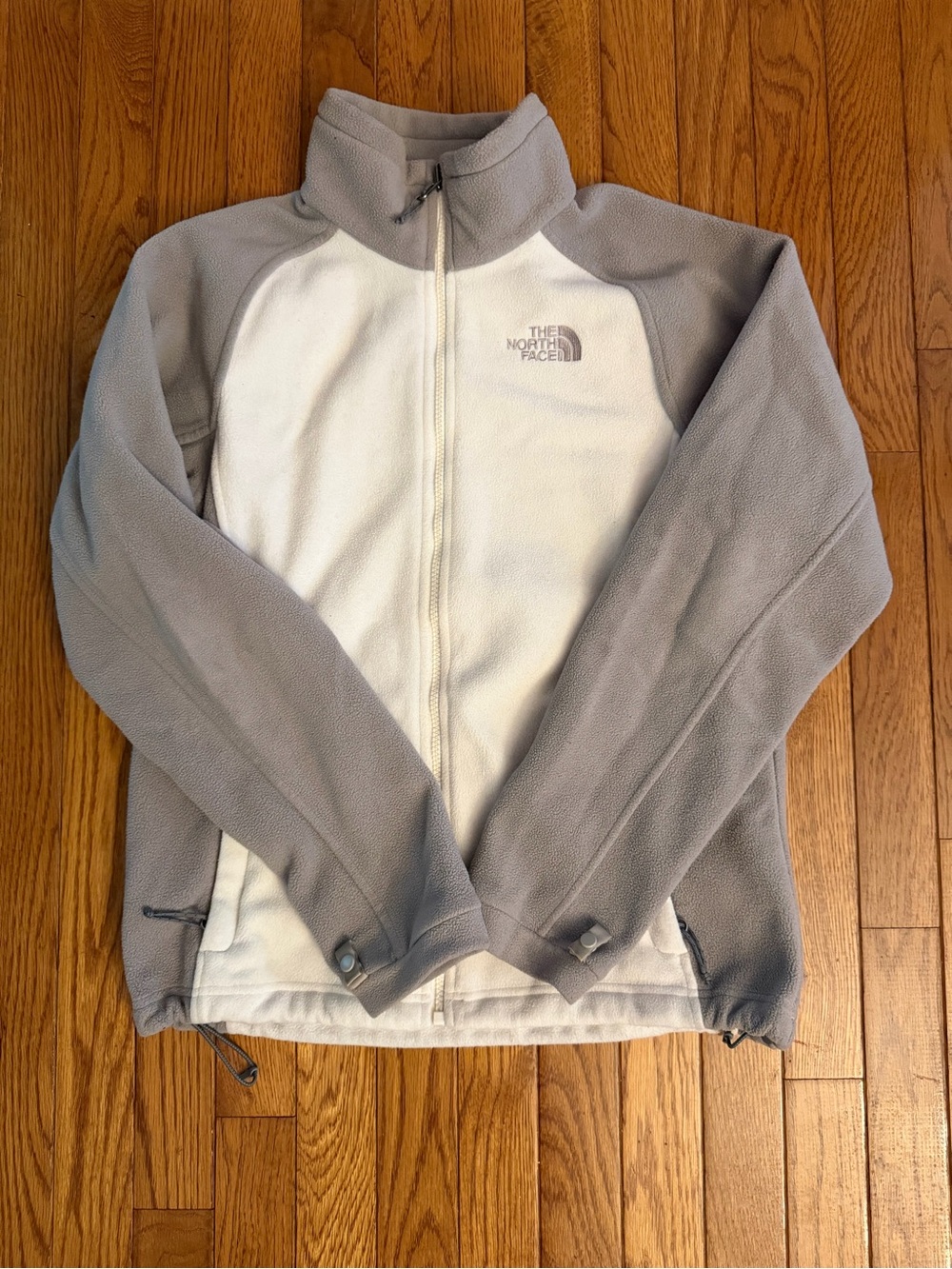 The North Face Women’s Light Gray and White Fleece Full-Zip Jacket